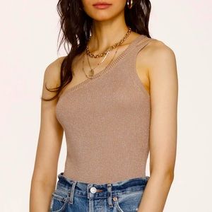 Heartloom Cassia One Shoulder Metallic Tank in Dune Size Large
